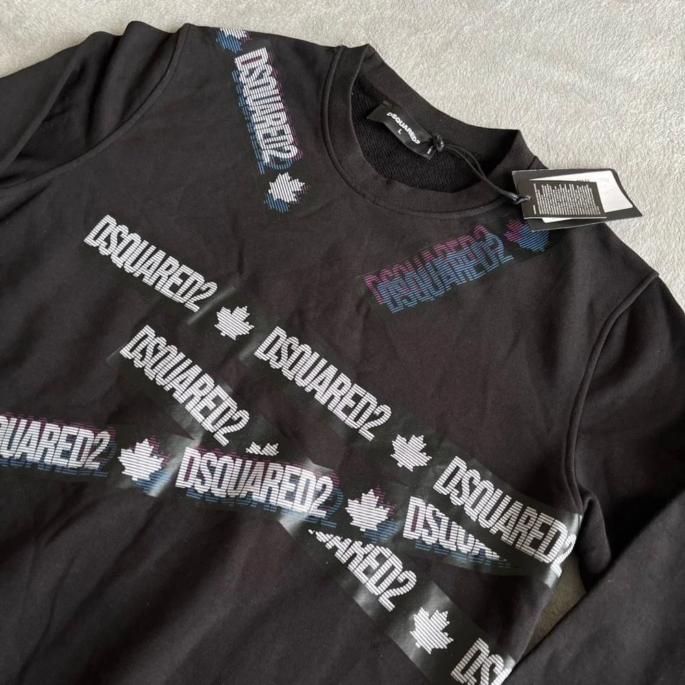Felpa uomo manica lunga nera logo nastro Dsquared2 nuova con etichetta taglia L