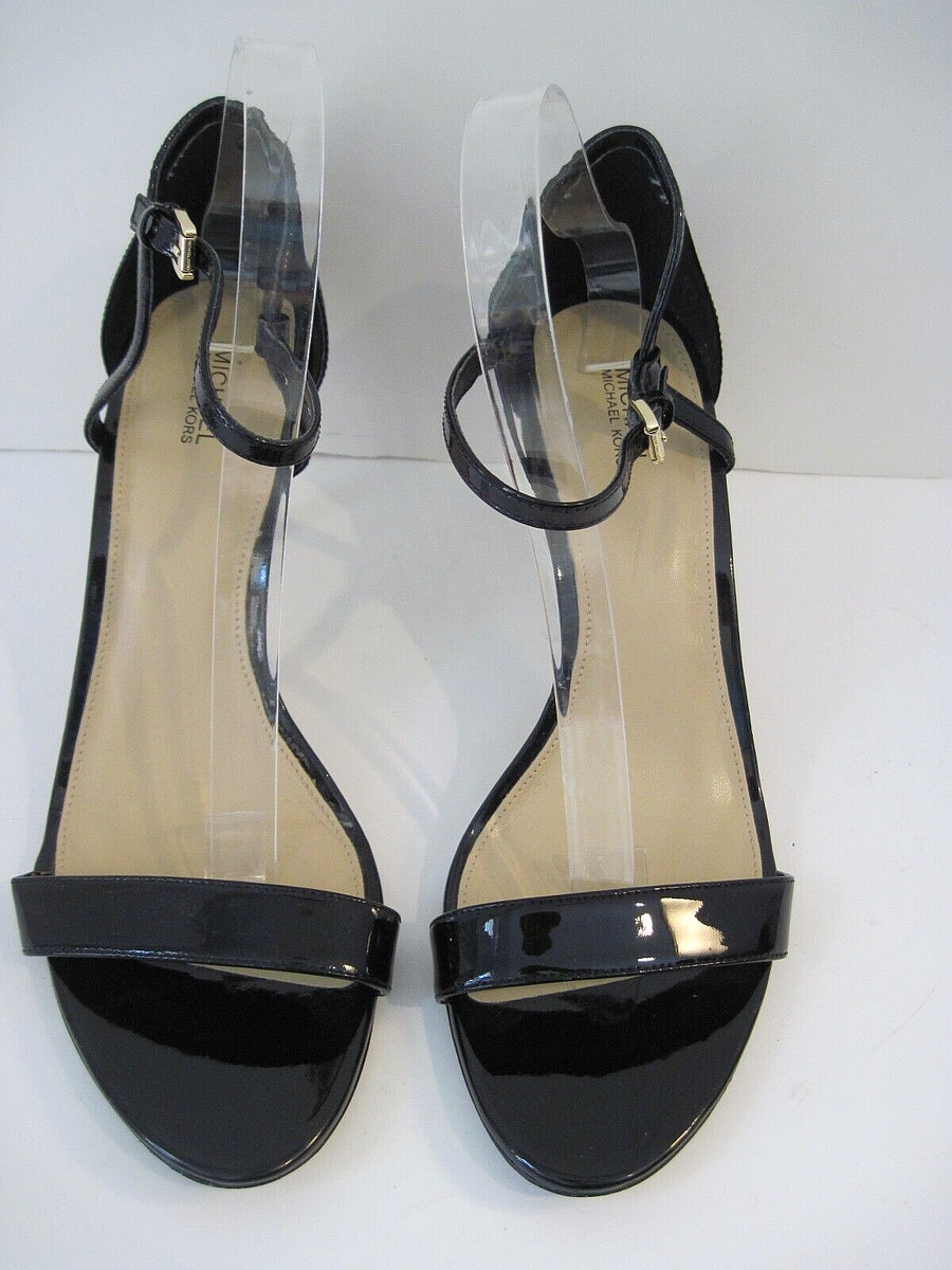 Michael Kors Simone Mid Sexy Sandal, Black Patent Leather Pumps