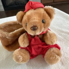 NORMAN INDUSTRIES MINI TEDDY BEAR PLUSH 5" TAN RED HAT STUFFED ANIMAL TOY C34