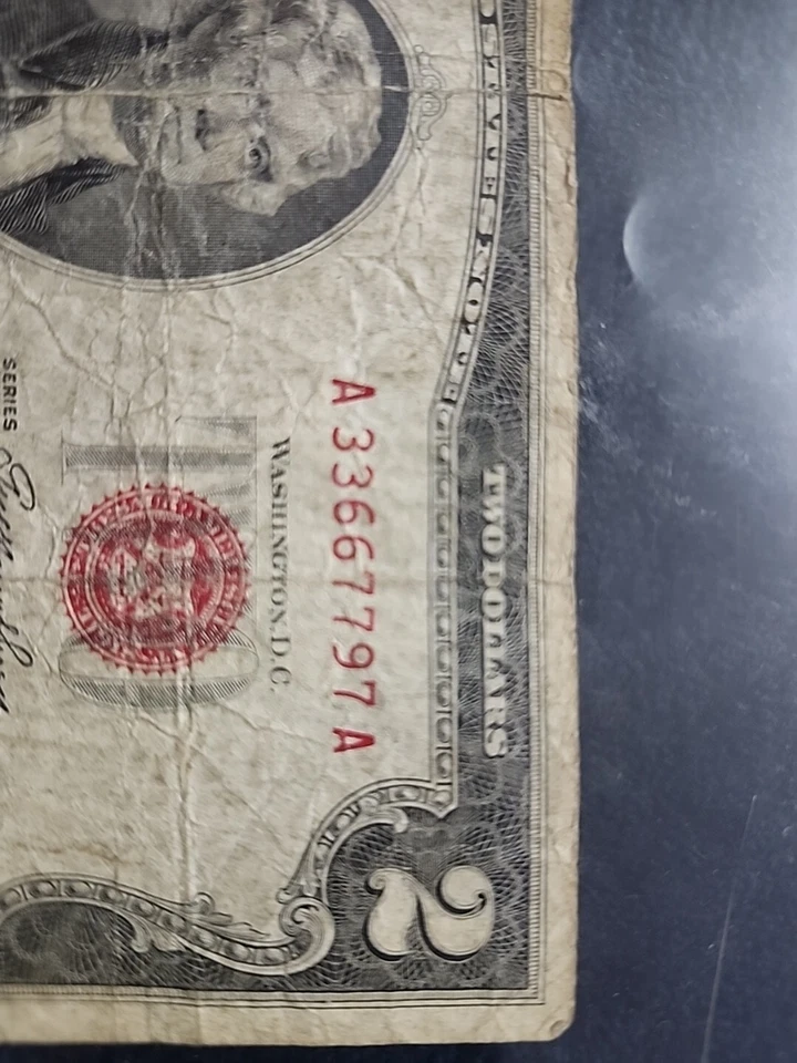 1953 2 Dollar Bill Red Seal Rare Serial Number (A 33667797 A) - Image 2 of 4
