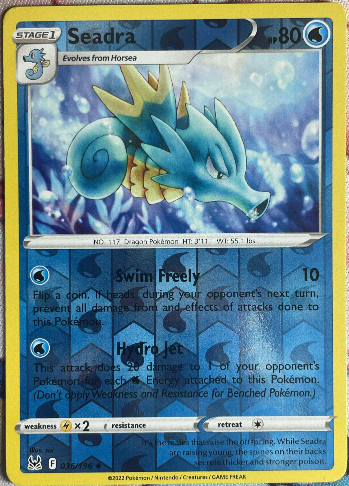 Seadra Reverse Holo - 036/196 - Lost Origin Pokemon 2022