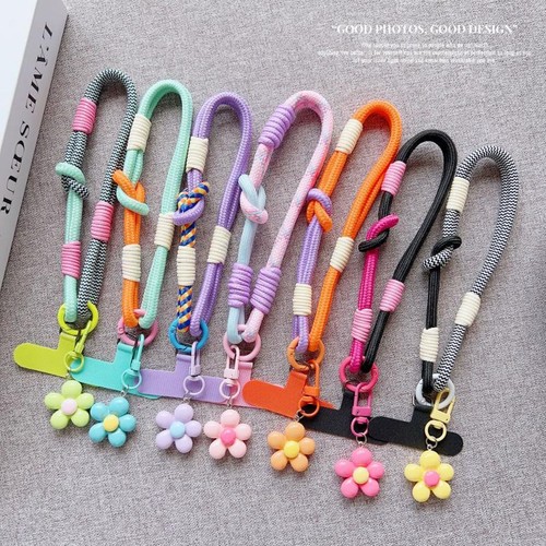 1 Piece Braided Flower Phone Lanyard Portable Nylon Hanging Chain Ring Cord - 第 7/19 張圖片