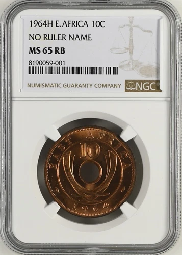 BRITISH EAST AFRICA 10 Cents 1964 NGC MS65 RB TOP POP No Ruler Name