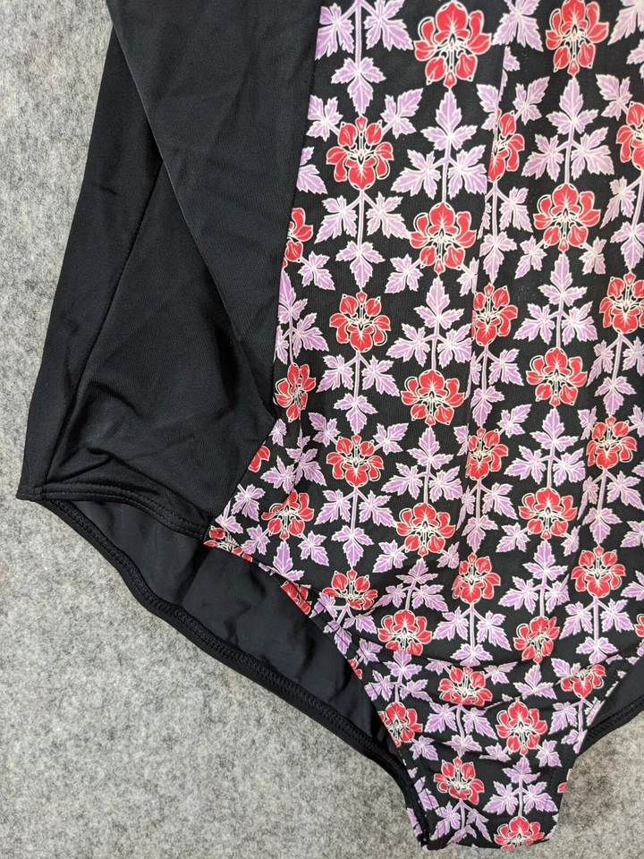 Traje de baño Fit 4 U para mujer 18 de una pieza negro rosa púrpura floral sujetador acolchado incorporado Foto 3 de 4