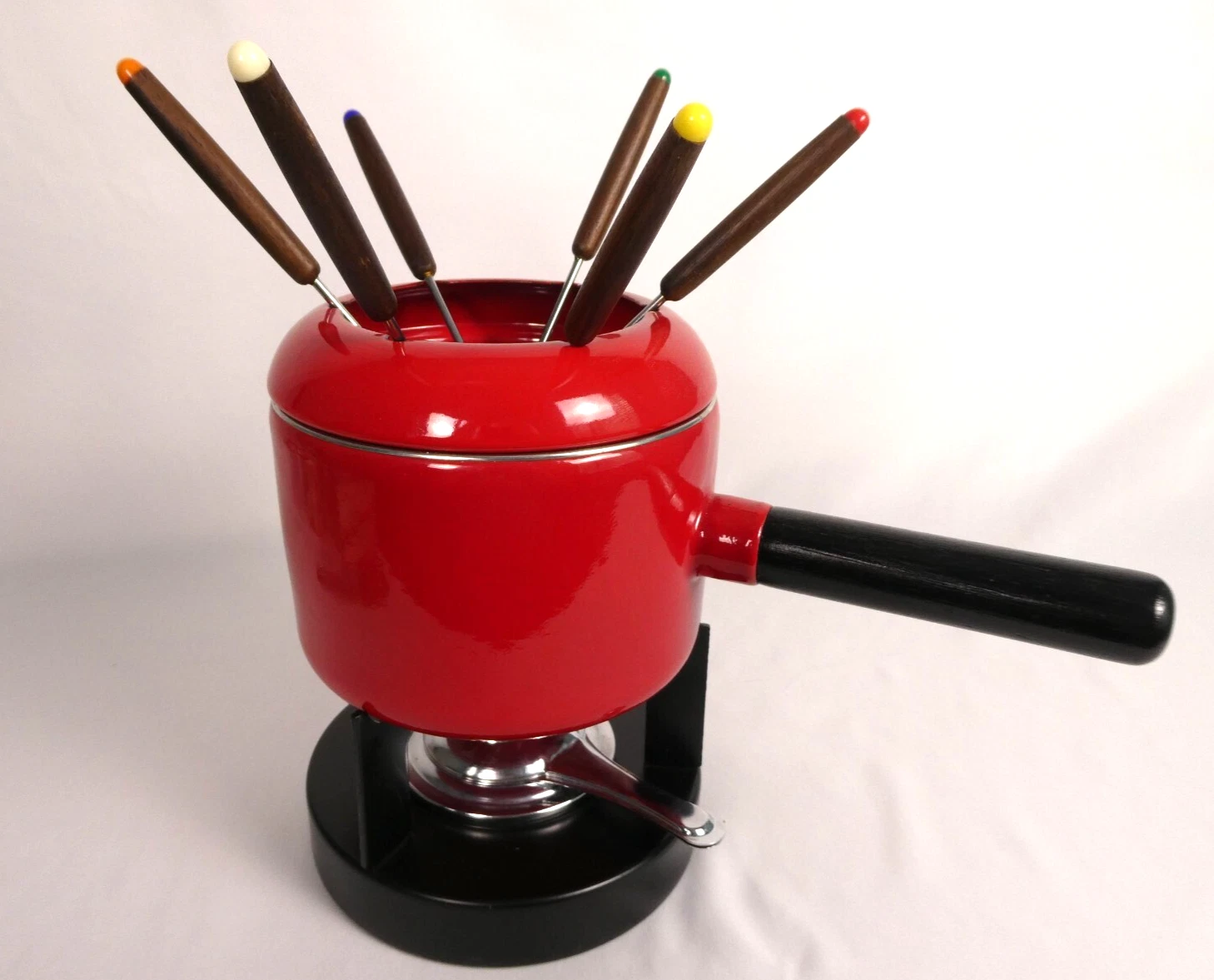 VTG Red Enameled Fondue Pot with 12 Fondue Sticks, Stand & Stainless Burner
Opens in a new window or