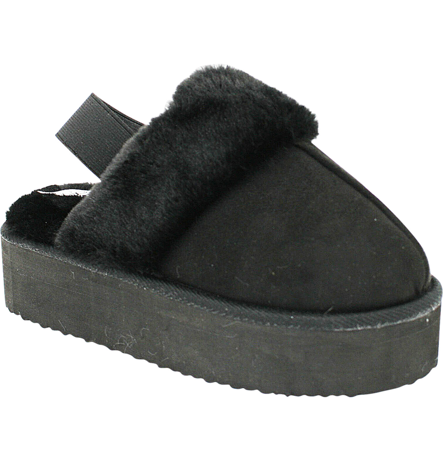 WOMENS PLATFORM WEDGE SLIP ONS MULES FUR LINED SLIPPERS BOOTS SHOES