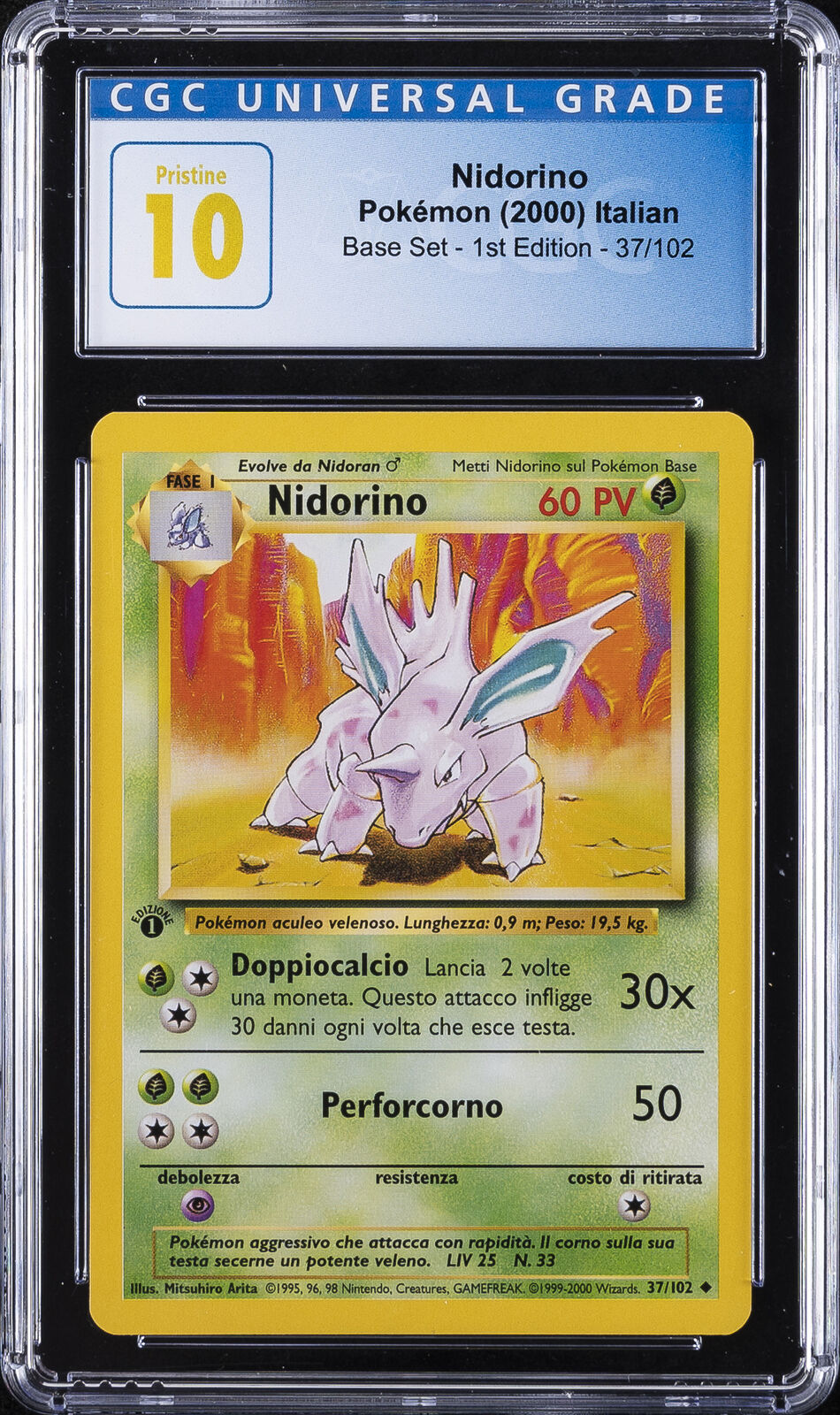2000 POKEMON ITALIAN BASE SET 1ST ED #37/102 NIDORINO CGC 10 PRISTINE - Main Image