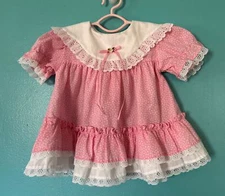 Mothercare Girls Dress Vintage Baby Pink Lace Ruffle 12m Months Circle USA Made