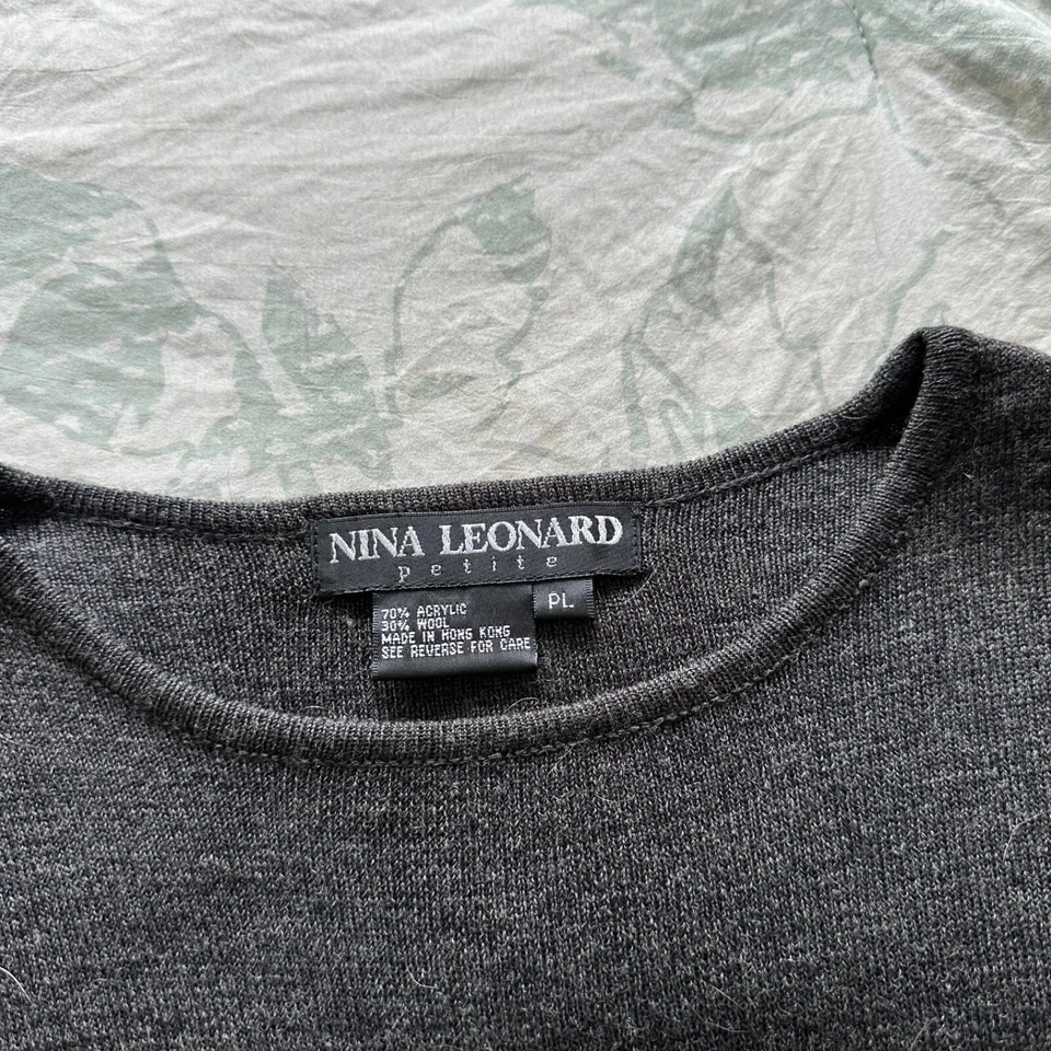 Vestido para mujer Nina Leonard grande pequeño negro tejido manga corta mezcla de lana Foto 4 de 4