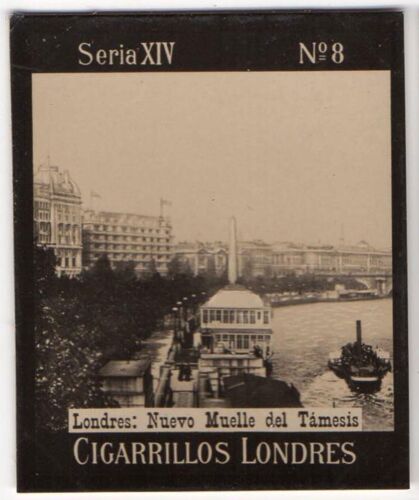 Tarjeta fotográfica de tabaco de Uruguay de 1900 - Cigarrillos Londres S14 #8 nuevo muelle del Támesis - Imagen 1 de 2