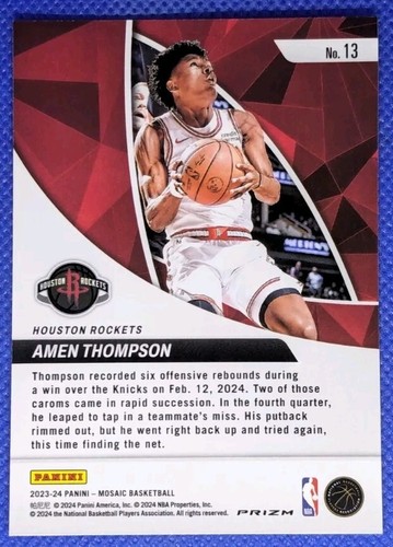 2023-24 Panini Mosaic AMEN THOMPSON RC #13 Elevate Green Houston Rockets - Picture 2 of 2