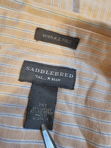 Saddlebred Wrinkle Free Shirt Men’s 2XLT Short Sleeve Button Down Peach Striped - Picture 3 of 11