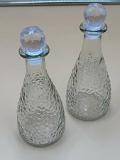 Pebble Glass Bottles 6.5” Set of 2 Decor Small Storage Fancy Decanter Stylish