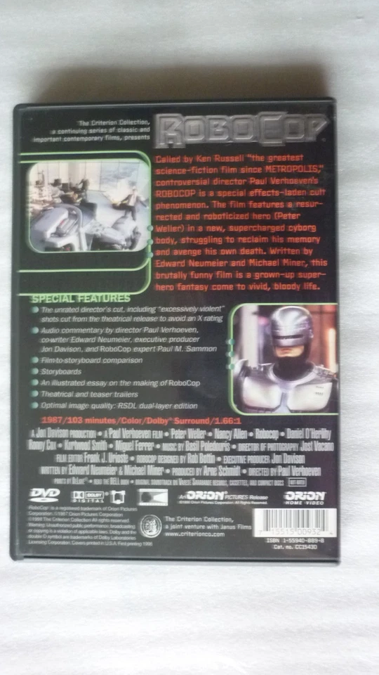 Robocop [Unrated   ( DVD, 1987 ) Criterion Collection - Image 2 of 2