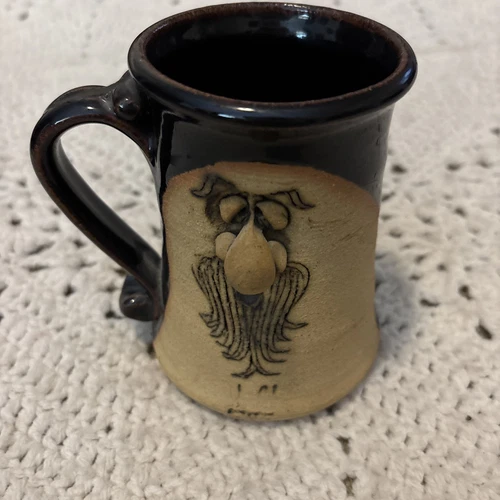 VINTAGE PETER PETRIE FUNNY UGLY FACE ART POTTERY MUSTACHE BEARD COFFEE MUG