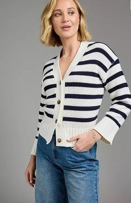 FREEMANS 365 Stripe Cardigan in Navy/White L Large (fm272-5)