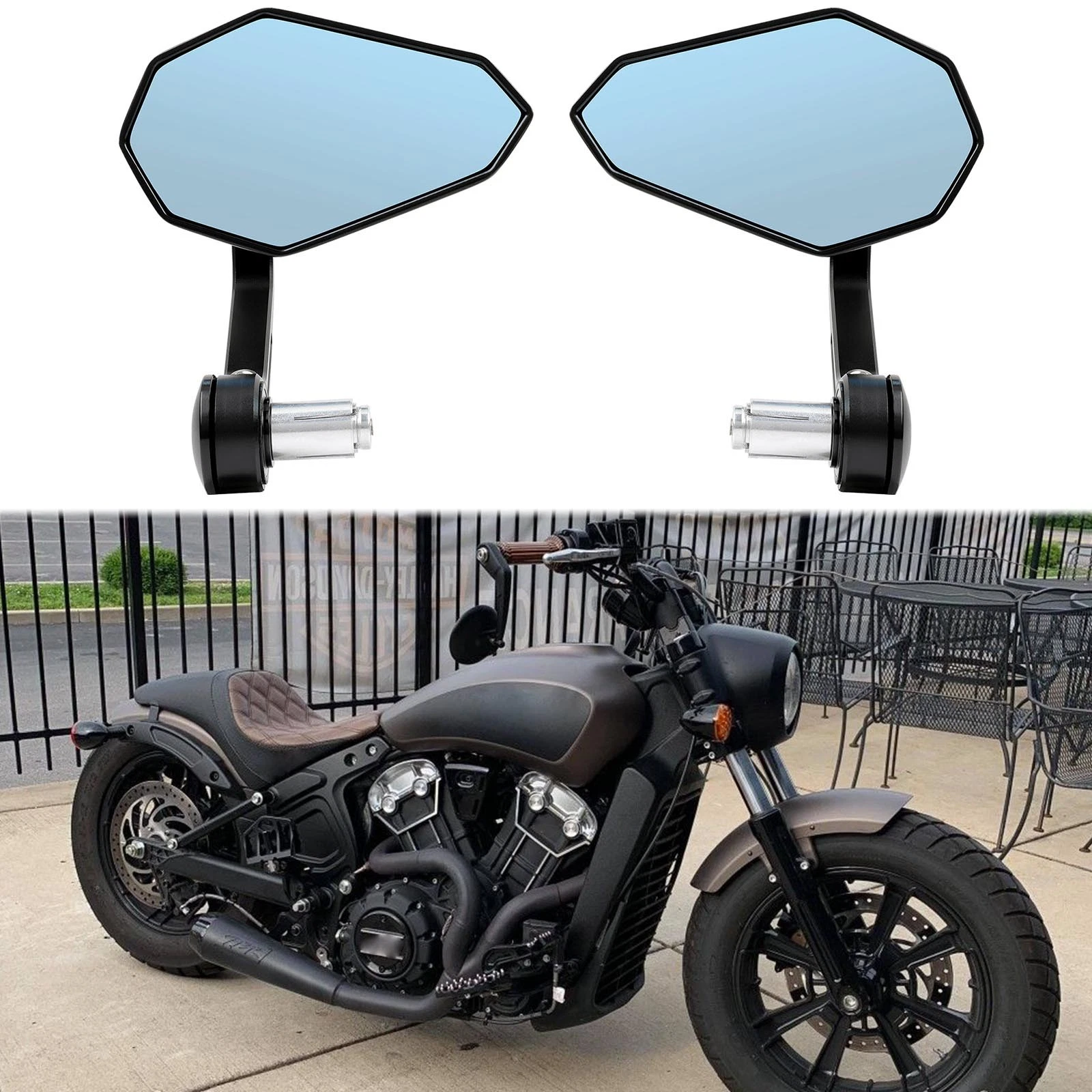 7/8" Motorcycle Bar End Mirrors Black Rear View For Indian Scout Bobber Sixty