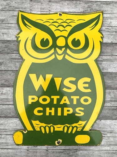 VINTAGE WISE POTATO CHIPS GASOLINE GAS PUMP STATION PORCELAIN MOTOR OIL SIGN