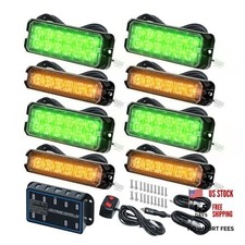8-pcs Ultra Slim Amber Green LED Emergency Flashing Warning Strobe Green-Amber