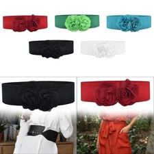 Women Wide Belt Big Flower Elastic Waist Belt for Clothes Maxi Shirts Decor