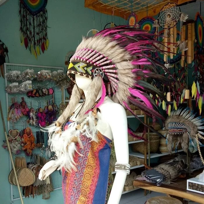 Warbonnet Pluma Jefe Indio Tocado Rosa Pequeño Carnaval Fiesta Disfraz Sombrero Foto 4 de 4