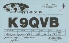 1989 QSL Card K9QVB to VQ9DM via N5DM Wilmette Illinois #1393