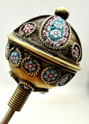 Antique Hatpin Sweet Candy Design Super Micro Mosaic Floral Sphere Collectible
