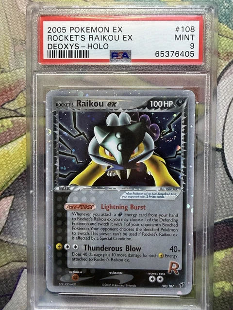 Pokemon 2005 EX Deoxys Holo 108/107 Rocket’s Raikou EX PSA 9 Holo Bleed 4 SWIRLS