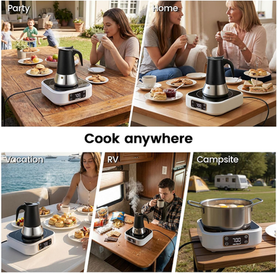 Stainless Steel Moka Pot Coffee Maker & Mini Induction Cooktop Set
