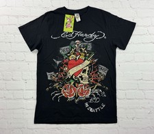 NWT Ed Hardy Men  s Size Small Black T-Shirt Top Skull Roses Battle Tee