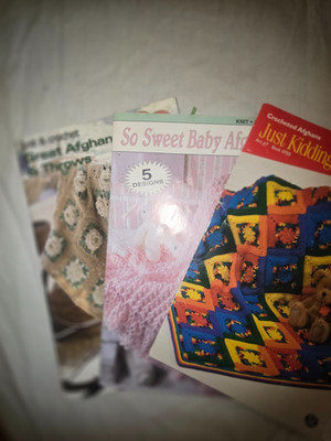 Vintage crochet and knit afghan pattern book lot bundle.