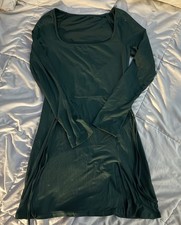 SHEIN Green Long Tie Sleeve Square Neck Short A-Line Dress Women’s Size M