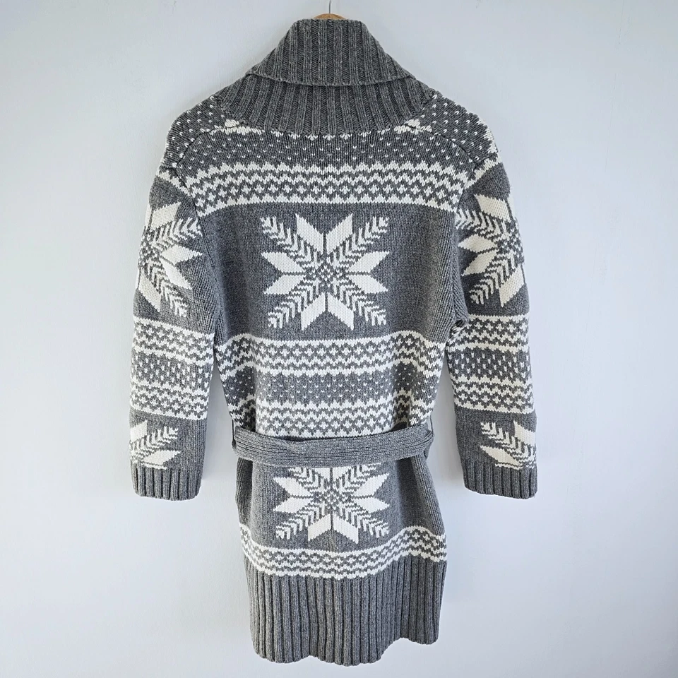 Ronit Zilkha M UK 12 Cardigan Coatigan Women's Grey White Fair Isle Belted Wool - Image 2 of 4