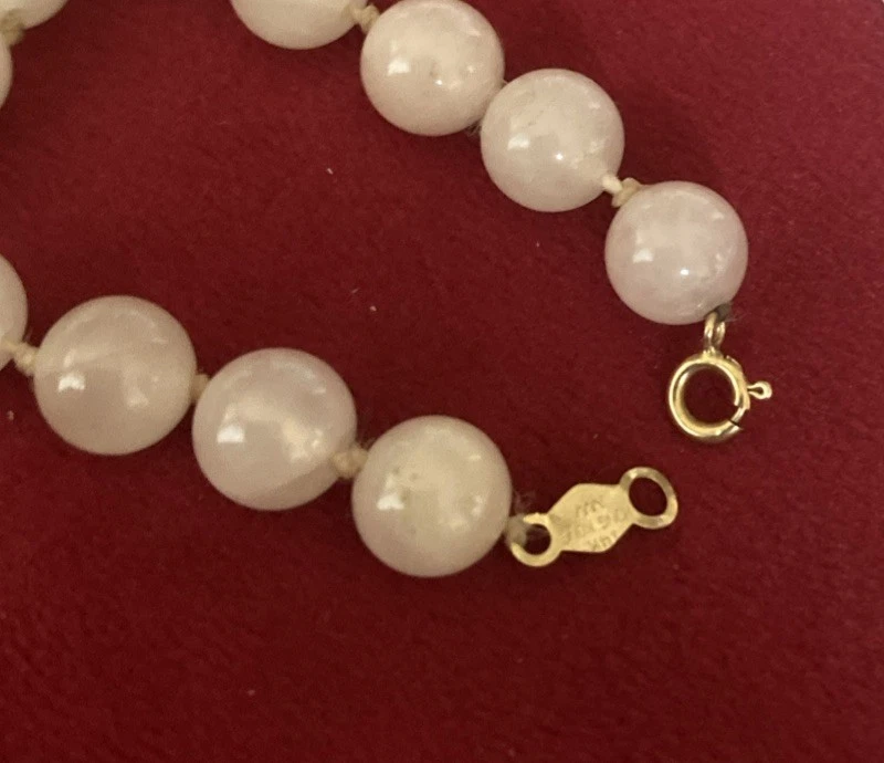 "Brazalete vintage de cuarzo rosa y perlas cultivadas de oro amarillo de 14 kt de 7 1/2""" Foto 4 de 4