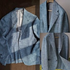 Mens Linen Blend Single Breasted Jacket for Office Wedding Business Father's Day