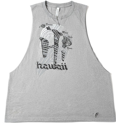 MEN'S MUSCLE CUT TANK TOP: Hawaii Island Chain Tribal Map Drop Arm Deep Cuts XL