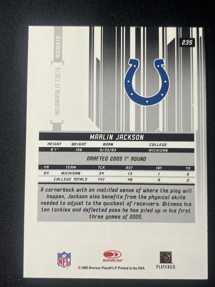 2005 Leaf Rookies & Stars Rookie Auto /150 Marlin Jackson #235 Auto RC - Image 2 of 2