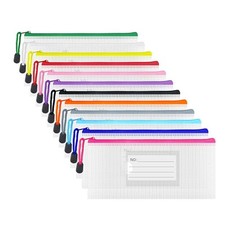 Plastic Mesh Zipper Pouch, 12Pcs Zipper File Bags with Label Pocket, Game