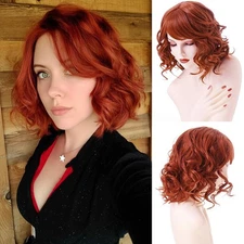 Fox Red Wig Natural Synthetic Short Curly Layered Bob Wig for Women Cosplay