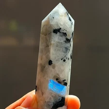 Rainbow Moonstone Tower Point Obelisk Healing Crystal Reiki Chakra Wand Decor