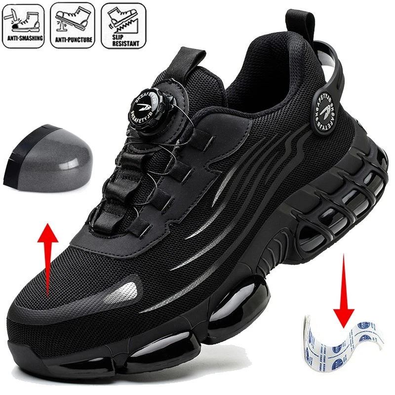New Men Light Breathable Work Shoes Indestructible Rotary Buckle safety Shoes
Opens in a new window 