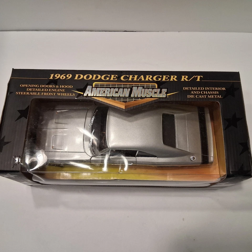 American Muscle 1969 Dodge Charger R/T Die Cast Car 1/18 Ertl Silver - Image 4 of 4