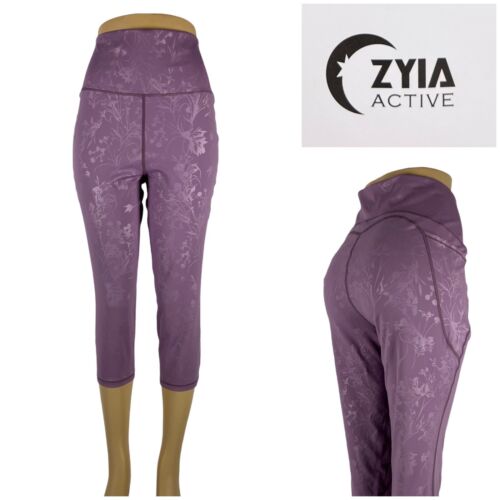 Zyia Women 20 Light Lilac Floral Pocket Hi Rise Pull On Activewear Capri 20” NWT