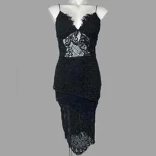 Fashion Nova Size M Prue Lace Bodycon Sheath Dress Mock Neck Sleeveless BlackNWT