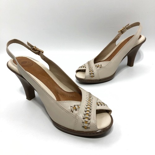 Nurture Shimmer Women Leather Pump Heel Open Toe Sh 7M Buckle Slingback - Picture 4 of 11