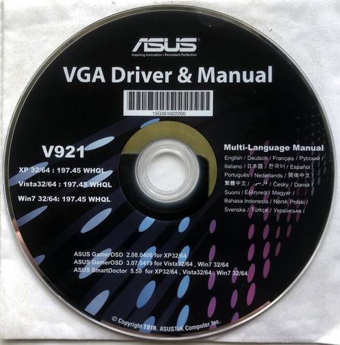 ASUS GamerOSD VGA Driver & Manual V921 CD Windows XP, Vista, 7 - Photo 1/2