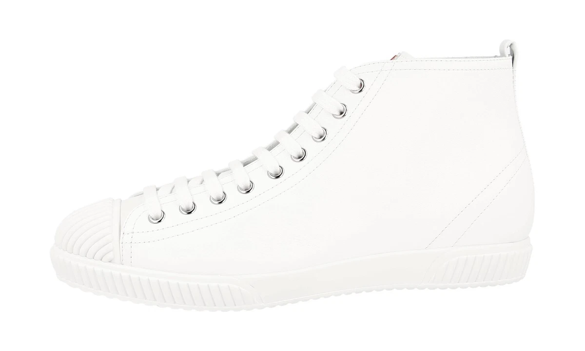 PRADA Leder Linea Rossa High-Top Sneaker - 3T5877 - Weiss - NEU - 40 UK 7