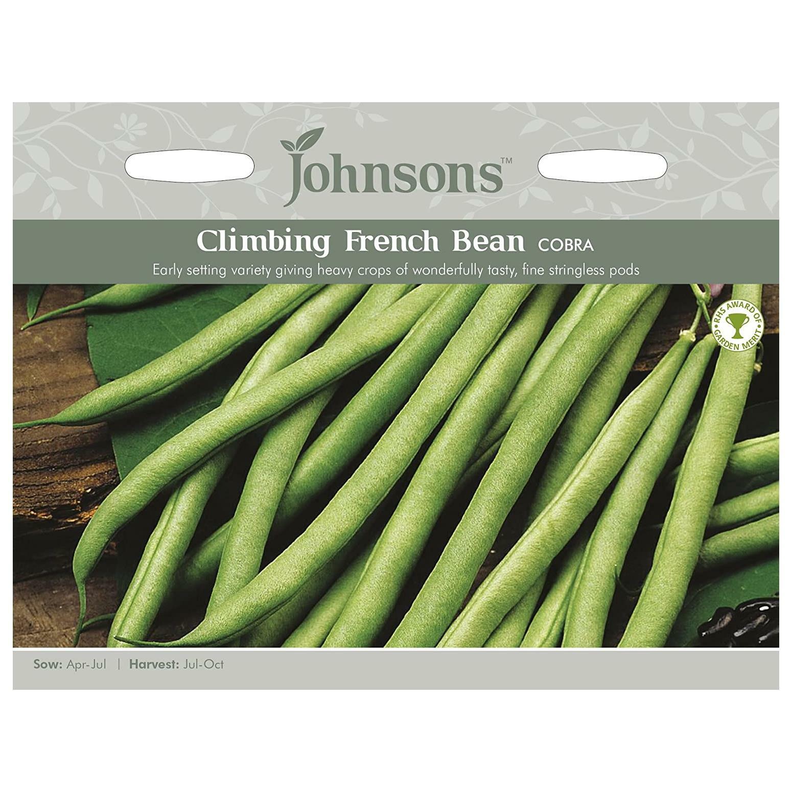 Johnsons Vegetable Seeds Climbing French Bean Cobra Fine Green Stringless Pods