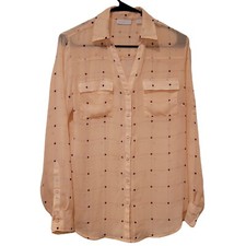 New York Company Sheer Peach Collared Button-Up Blouse, Women's Medium