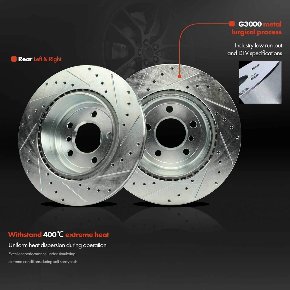 2 piezas de rotores de freno traseros perforados 330 mm para BMW F10 528i 535d xDrive ActiveHybrid 5 Foto 3 de 4